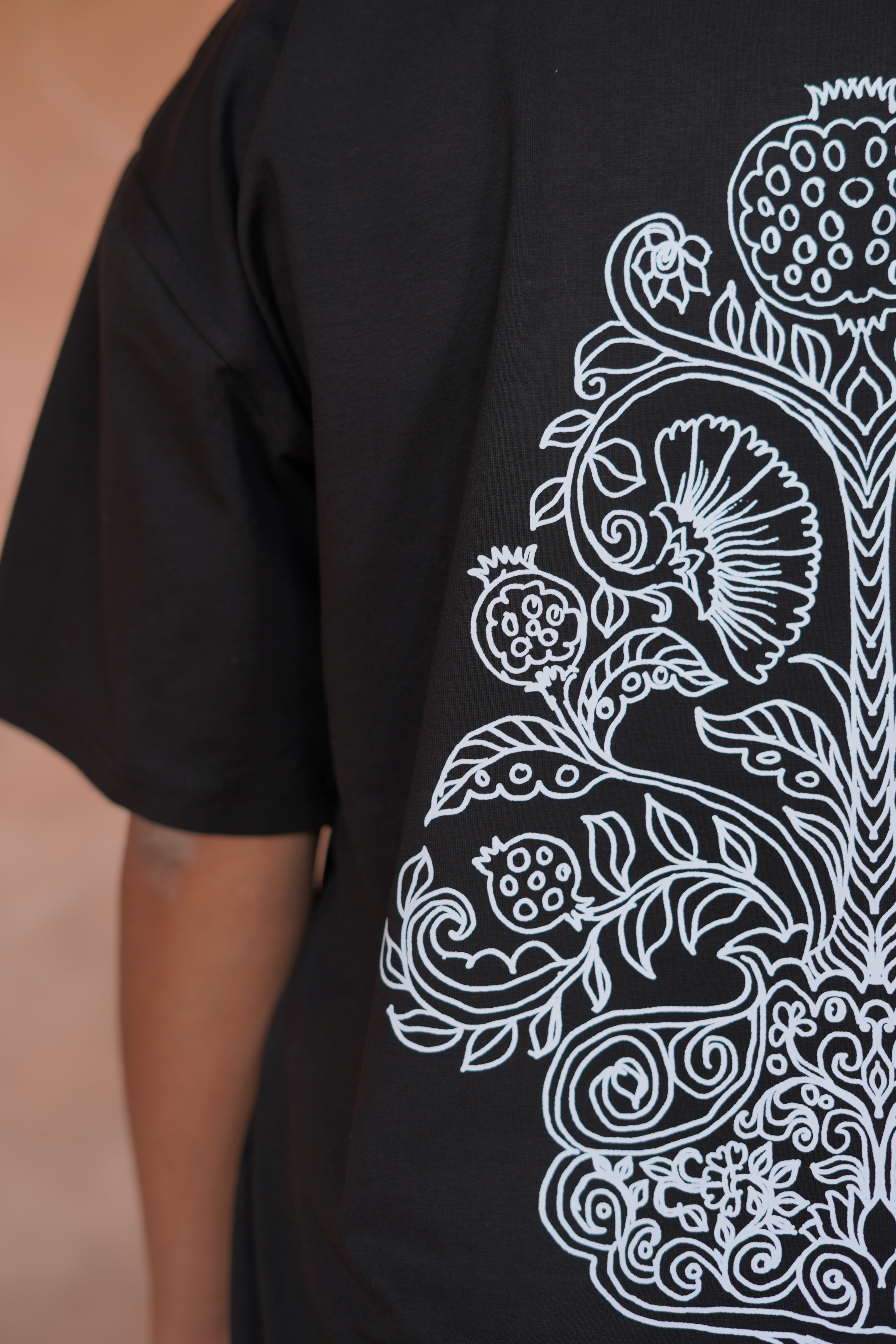 Bloom - Black Oversized Boxy Fit Unisex T-Shirt
