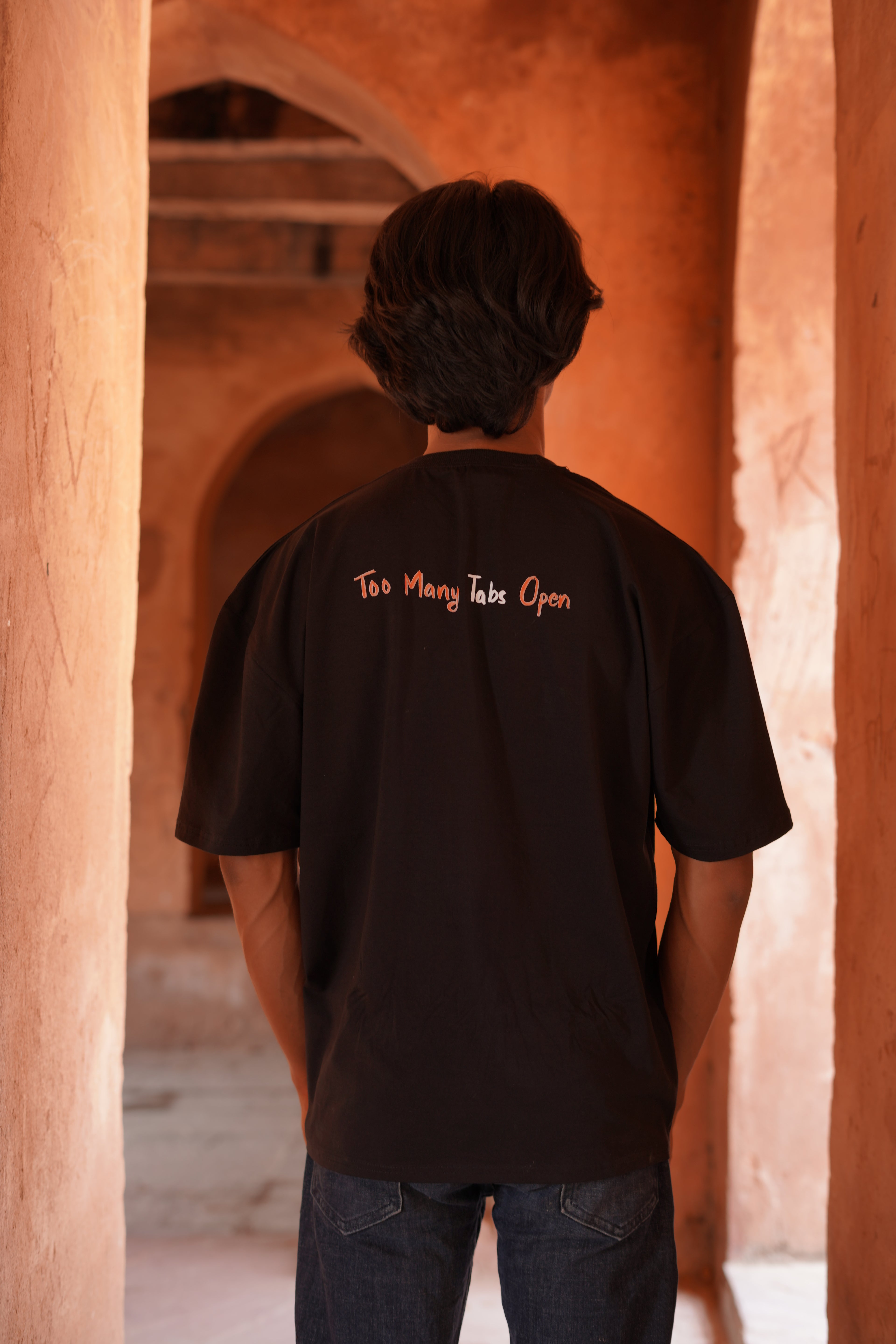 Too Many Tabs Open - Black Oversized Boxy Fit Unisex T-Shirt
