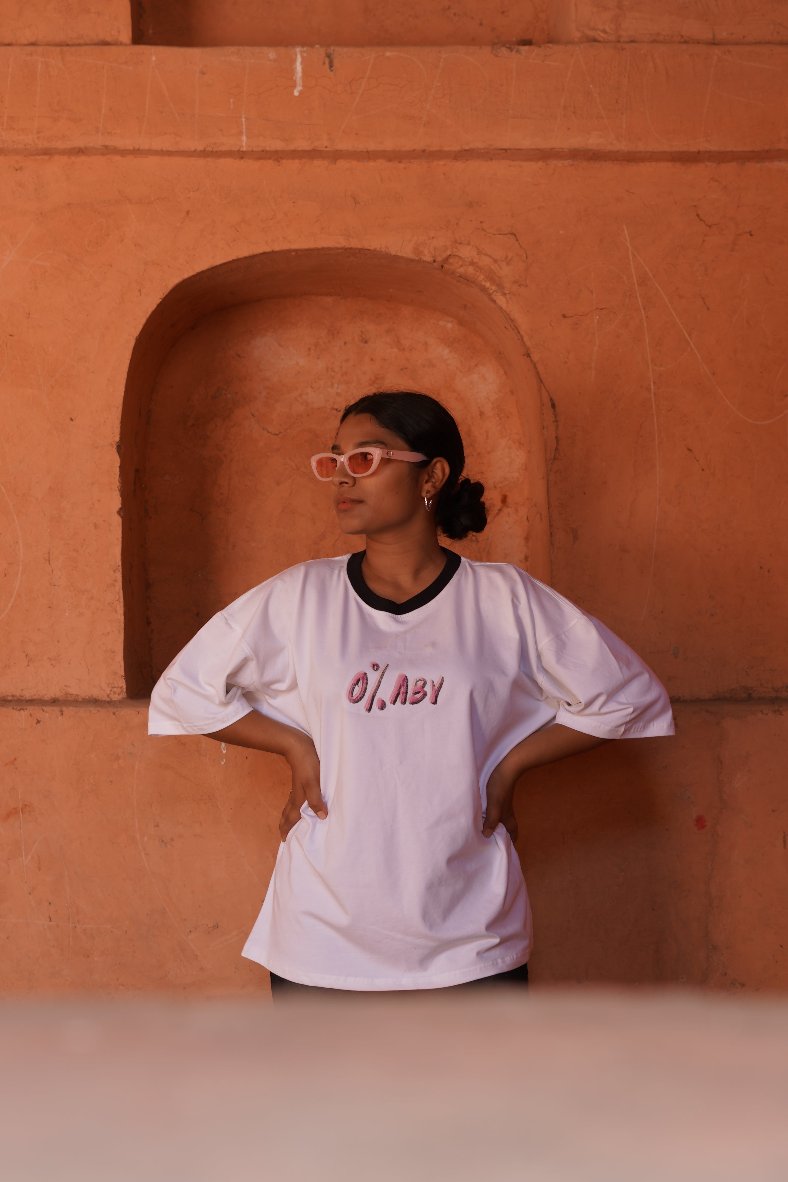 0% ABY - White Oversized Boxy Fit Unisex T-Shirt