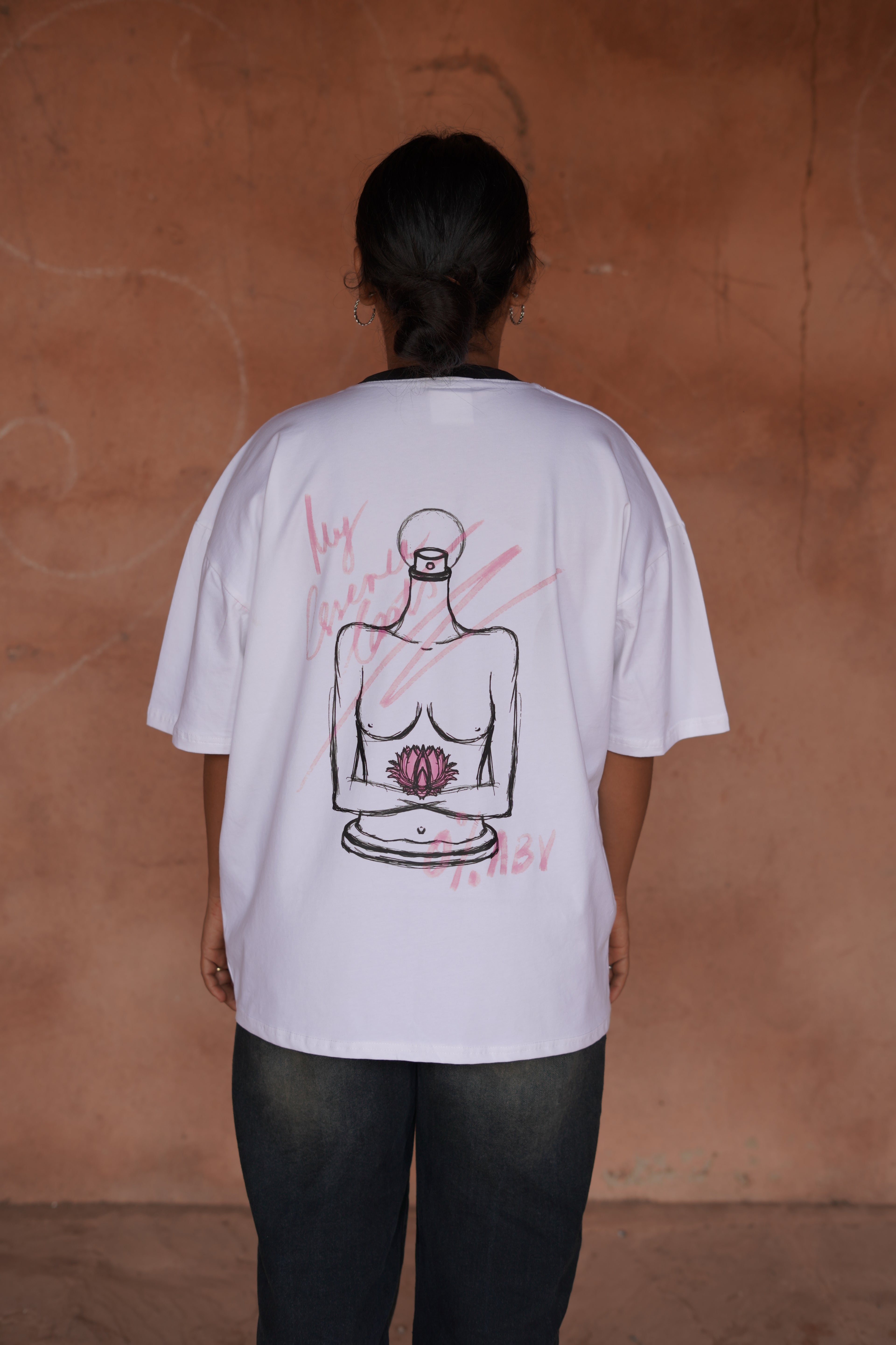 0% ABY - White Oversized Boxy Fit Unisex T-Shirt