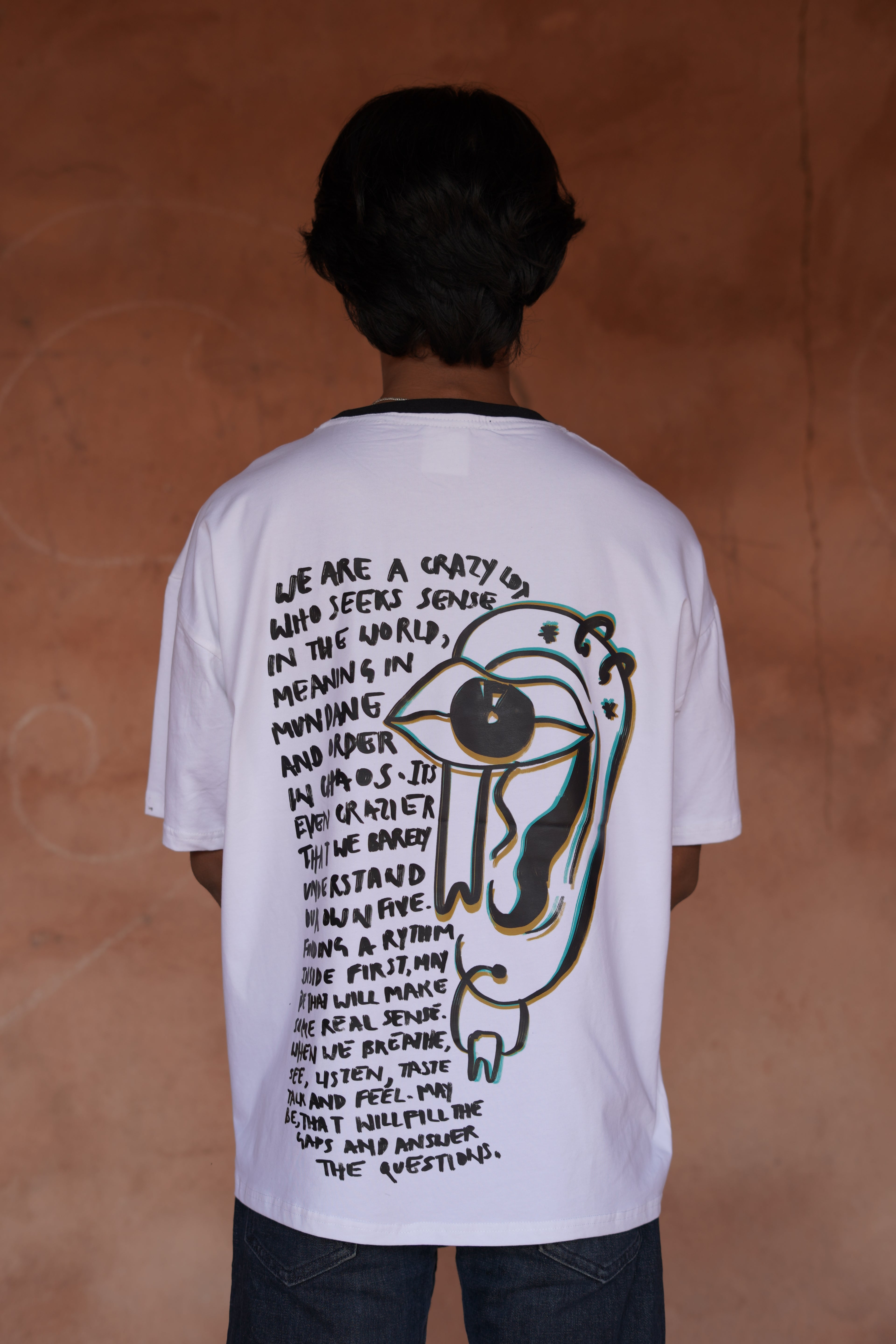 Does It Make Sense - White Oversized Boxy Fit Unisex T-Shirt