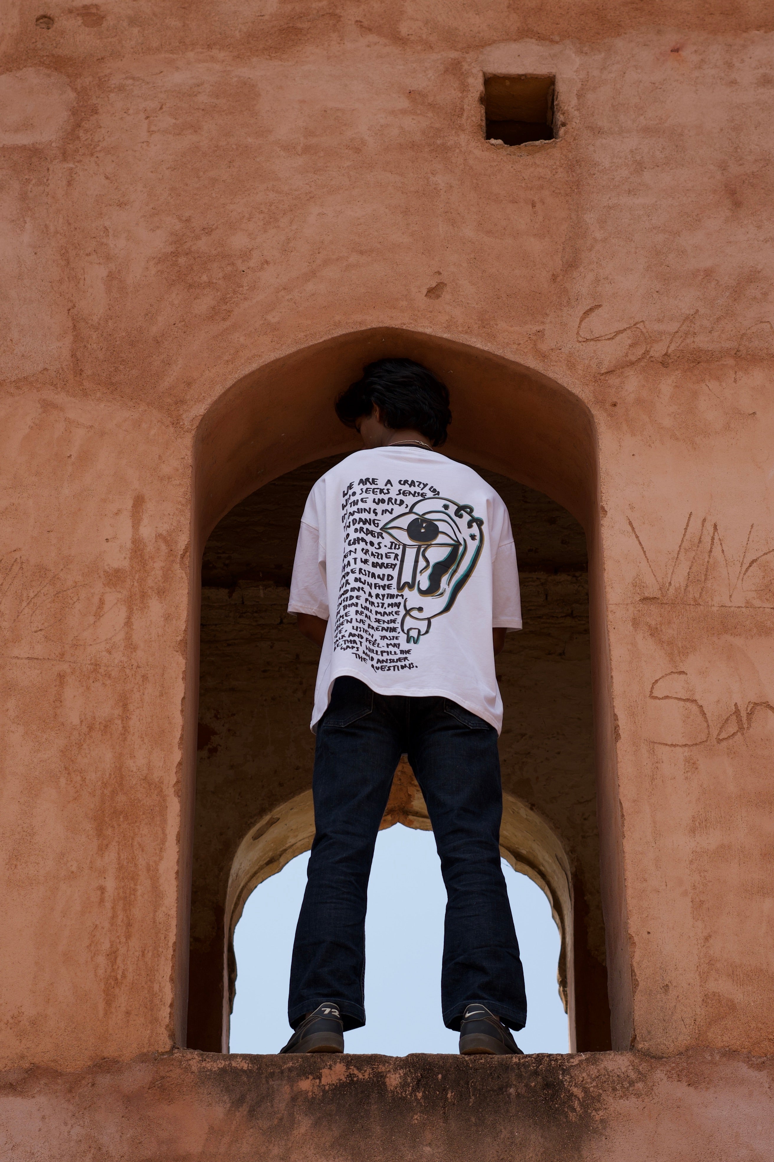 Does It Make Sense - White Oversized Boxy Fit Unisex T-Shirt