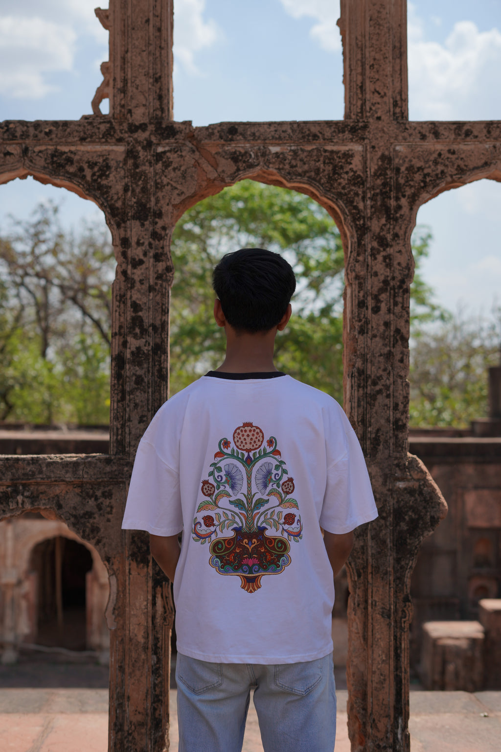 Bloom - White Oversized Boxy Fit Unisex T-Shirt