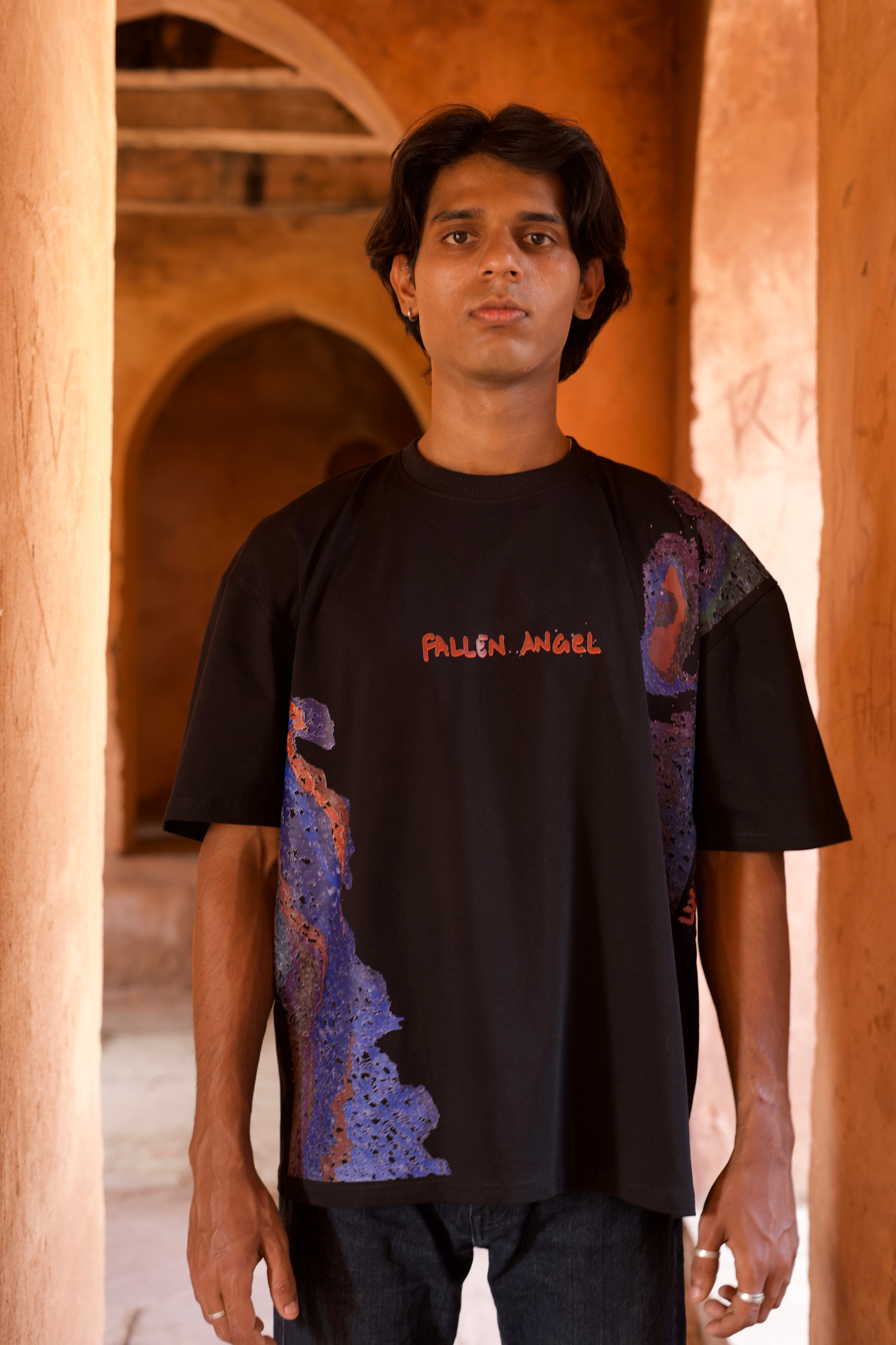 Fallen Angel - Black Oversized Boxy Fit Unisex T-Shirt